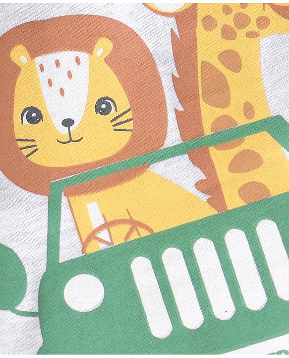 Babyhug Single Jersey Full Sleeves Night Suit Jungle Animals Print - White