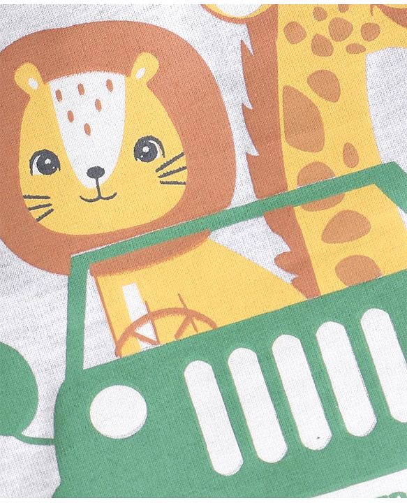 Babyhug Single Jersey Full Sleeves Night Suit Jungle Animals Print - White