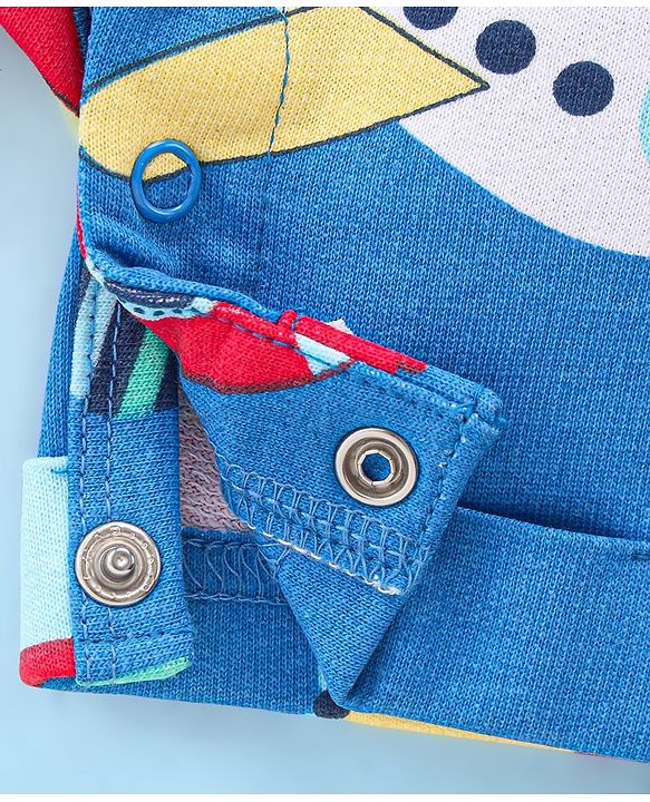 Babyhug Single Jersey Cotton Knit Dungaree with Half Sleeves Inner Tee Airplane Print - White & Blue