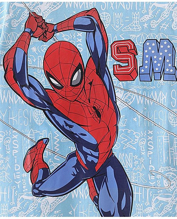 Pine Kids Marvel Cotton Knit  Half Sleeve T-Shirt with Spiderman Print - Blue