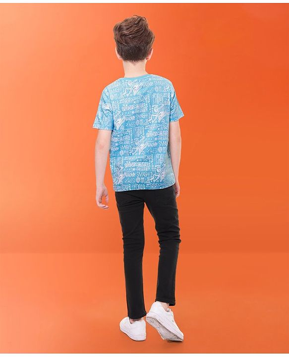 Pine Kids Marvel Cotton Knit  Half Sleeve T-Shirt with Spiderman Print - Blue