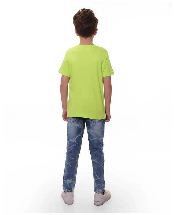 Pine Kids Marvel Cotton Knit Half Sleeves T-Shirt with Spiderman Graphics - Green