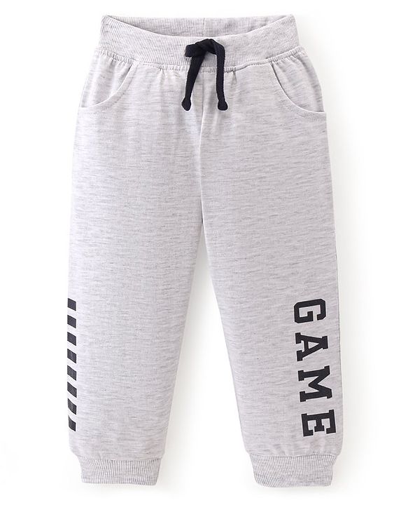 Babyhug Cotton Looper Knit Full Length Lounge  Pant Text Print -  Grey