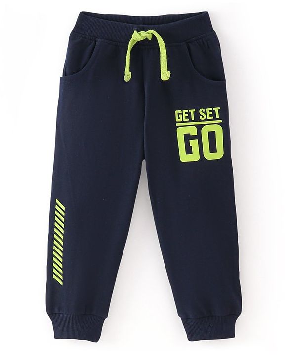 Babyhug Cotton Looper Knit Full Length Lounge  Pant Text Print -  Navy