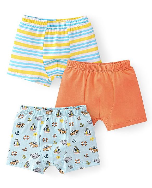 Babyhug 100% Cotton Knit Striped & Trunk Pack of 3 - Multicolour