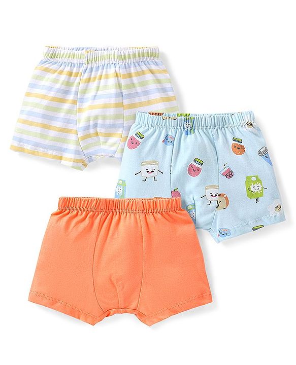 Babyhug 100% Cotton Printed Trunks Pack of 3 - Blue & Orange