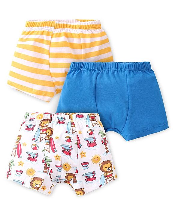Babyhug 100% Cotton Knit Striped & Lion Printed Trunks Pack of 3 - Multicolour
