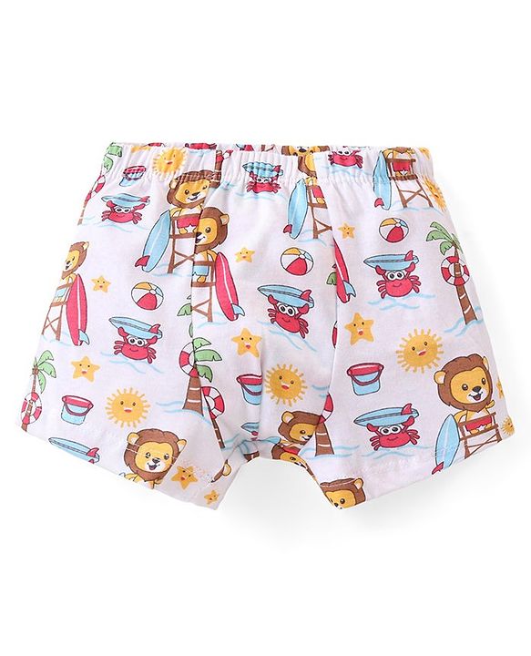 Babyhug 100% Cotton Knit Striped & Lion Printed Trunks Pack of 3 - Multicolour