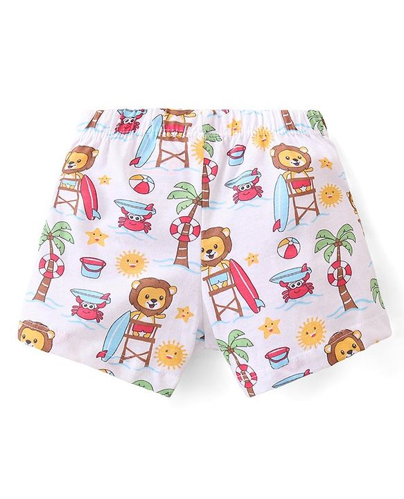 Babyhug 100% Cotton Knit Striped & Lion Printed Trunks Pack of 3 - Multicolour
