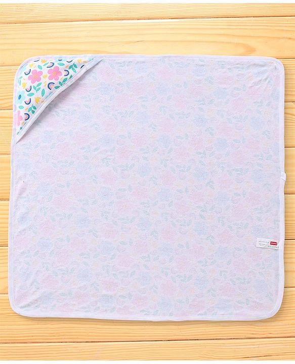 Babyhug Terry Knit Hooded Bath Towel With Floral Print L 76.2 x B 76.2 cm - Multicolor