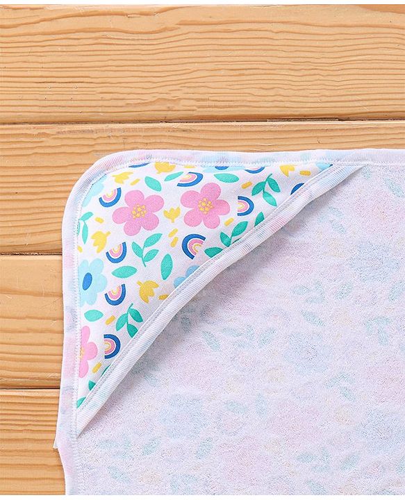 Babyhug Terry Knit Hooded Bath Towel With Floral Print L 76.2 x B 76.2 cm - Multicolor