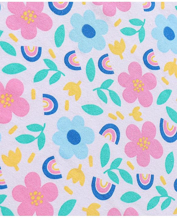 Babyhug Terry Knit Hooded Bath Towel With Floral Print L 76.2 x B 76.2 cm - Multicolor