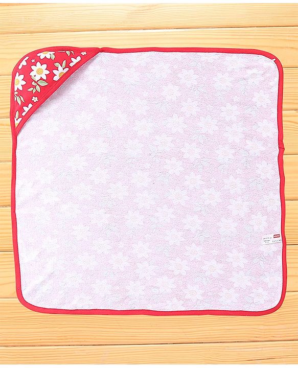 Babyhug Knit Terry Hooded Bath Towel with Floral Print L 76 X B 76 cm - Red