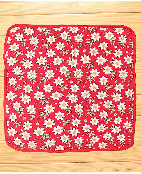 Babyhug Knit Terry Hooded Bath Towel with Floral Print L 76 X B 76 cm - Red