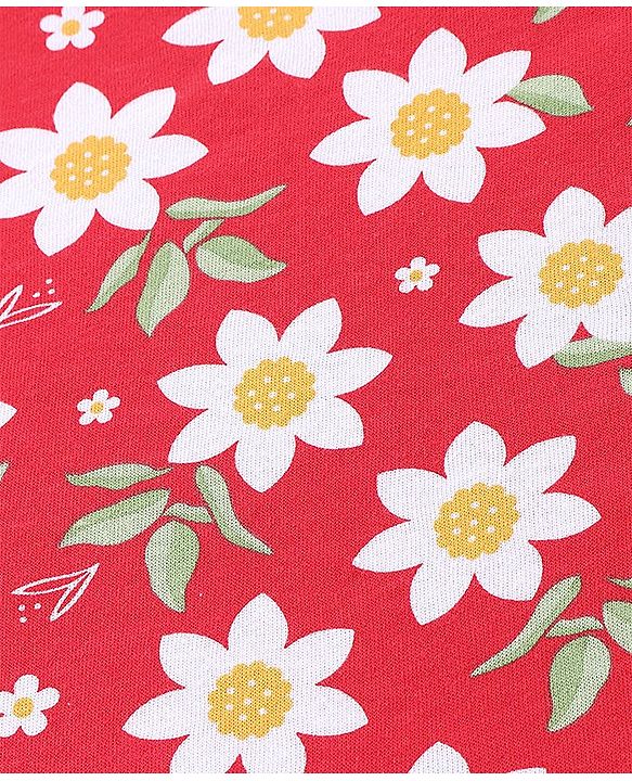 Babyhug Knit Terry Hooded Bath Towel with Floral Print L 76 X B 76 cm - Red