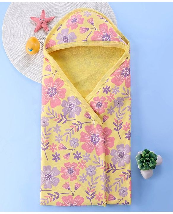 Babyhug Terry Knit Hooded Striped Bath Towel L 76.2 x B 76.2 cm - Yellow
