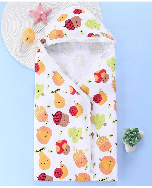Babyhug Terry Knit Hooded Bath Towel with Fruit Print L 76.2 x B 76.2 cm - Multicolor