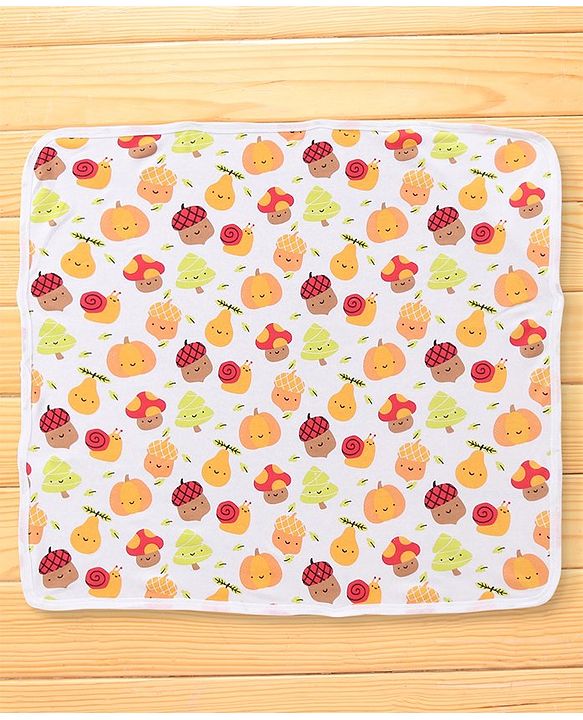 Babyhug Terry Knit Hooded Bath Towel with Fruit Print L 76.2 x B 76.2 cm - Multicolor