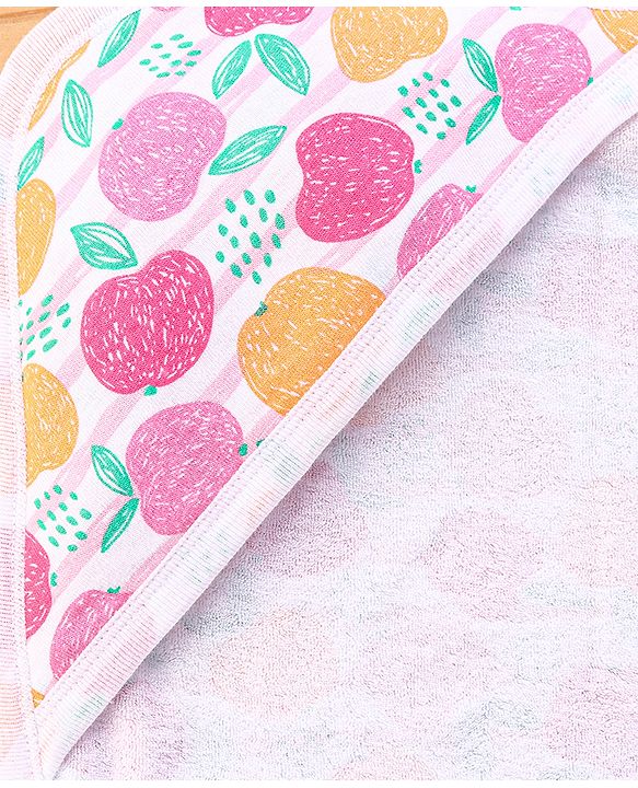 Babyhug Terry Knit Hooded Towel With Fruits Print L 75 x B 75 cm - Orange