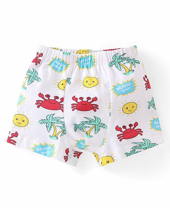 Babyhug 100% Cotton Above Knee Length Trunk With Striped & Crab Print Pack Of 3 - Red White & Blue