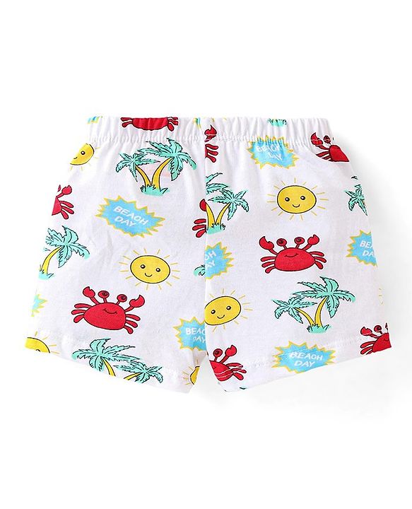 Babyhug 100% Cotton Above Knee Length Trunk With Striped & Crab Print Pack Of 3 - Red White & Blue
