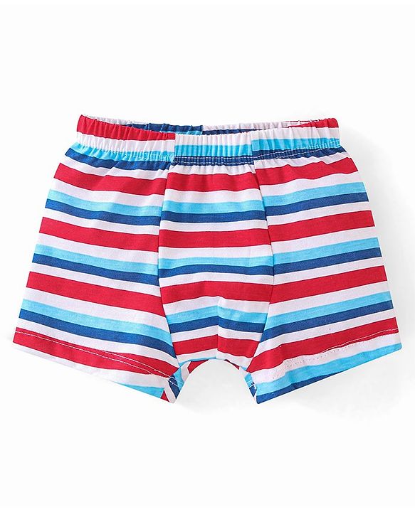 Babyhug 100% Cotton Above Knee Length Trunk With Striped & Crab Print Pack Of 3 - Red White & Blue