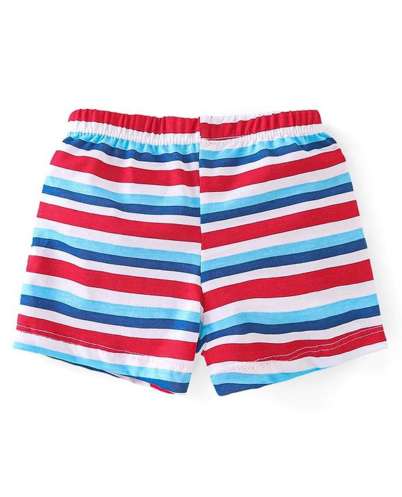 Babyhug 100% Cotton Above Knee Length Trunk With Striped & Crab Print Pack Of 3 - Red White & Blue