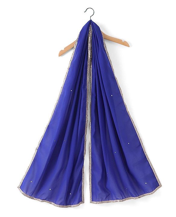 Pine Kids Sleeveless Floral Embroidery & Lace Detailing Choli Lehenga with Dupatta Set - Royal Blue