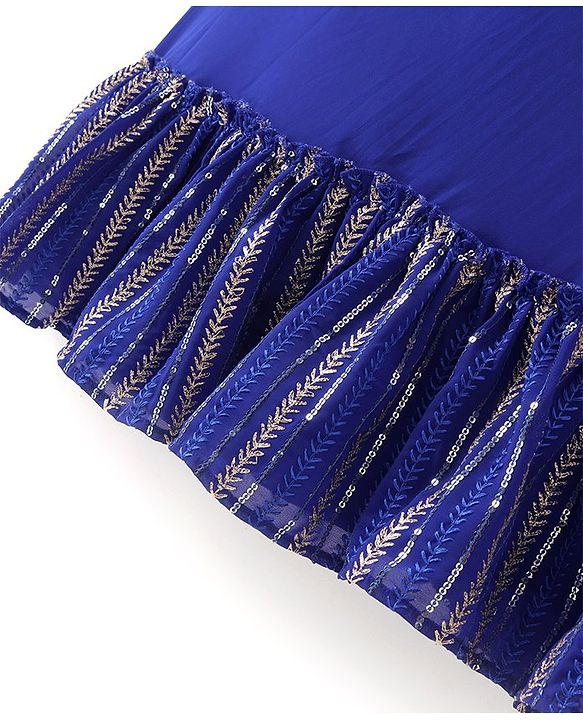 Pine Kids Sleeveless Floral Embroidery & Lace Detailing Choli Lehenga with Dupatta Set - Royal Blue