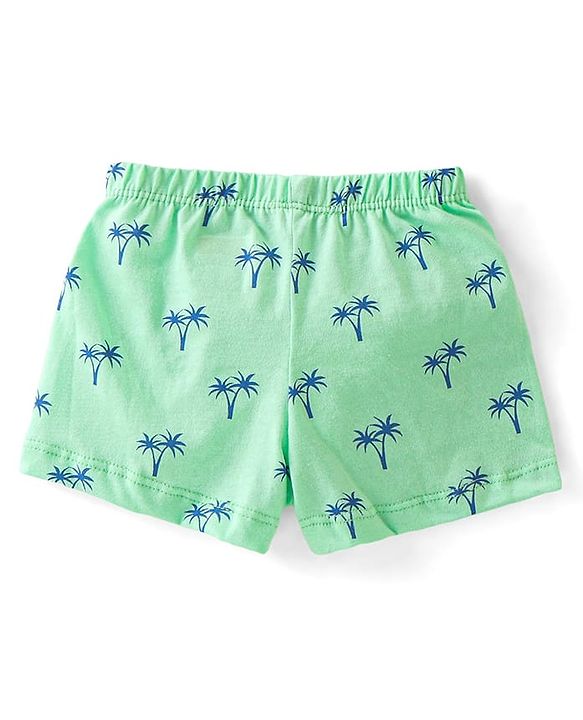 Babyhug 100% Cotton Knit Trunk Stripes & Palm Tree Print Pack of 3 - Blue Green & Peach