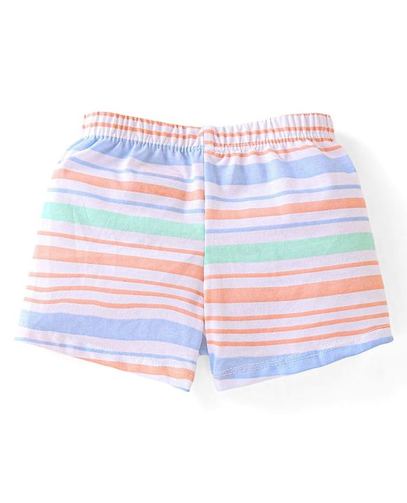 Babyhug 100% Cotton Knit Trunk Stripes & Palm Tree Print Pack of 3 - Blue Green & Peach