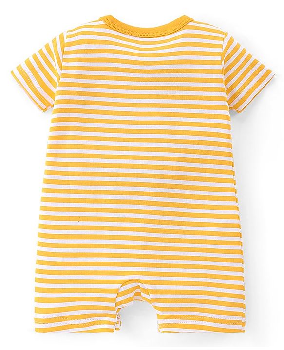 Babyhug 100% Cotton Half Sleeves Romper With Animals Print & Striped Pack Of 2 - Blue & Yellow