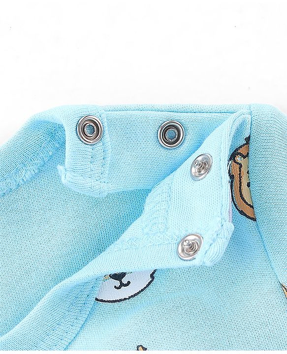 Babyhug 100% Cotton Half Sleeves Romper With Animals Print & Striped Pack Of 2 - Blue & Yellow