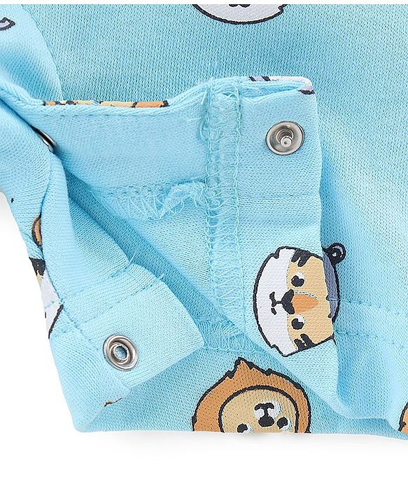 Babyhug 100% Cotton Half Sleeves Romper With Animals Print & Striped Pack Of 2 - Blue & Yellow
