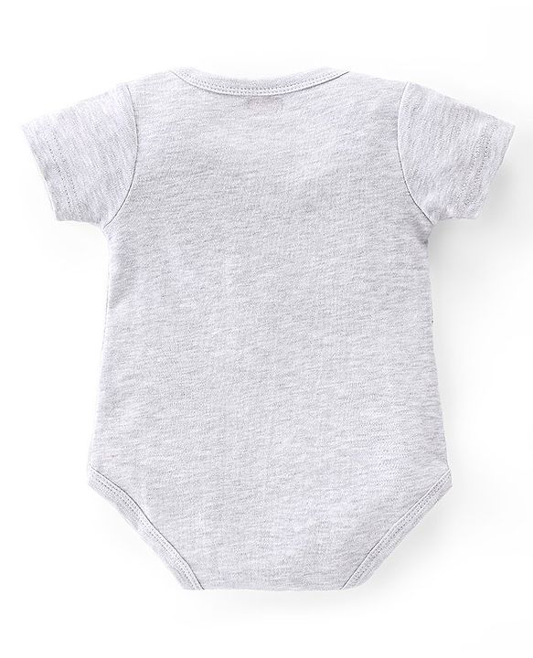 Babyhug 100% Cotton Knit Half Sleeves Onesies Striped & Animal Print Pack of 3 - Blue Yellow & Grey