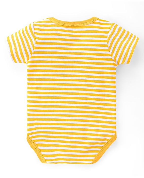 Babyhug 100% Cotton Knit Half Sleeves Onesies Striped & Animal Print Pack of 3 - Blue Yellow & Grey