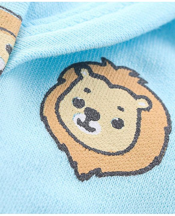 Babyhug 100% Cotton Knit Half Sleeves Onesies Striped & Animal Print Pack of 3 - Blue Yellow & Grey