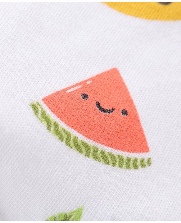 Babyhug 100% Cotton Knit Half Sleeves Onesie Fruit Print - Yellow
