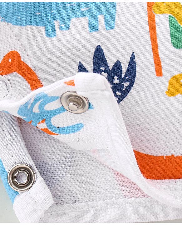 Babyhug 100% Cotton Interlock Knit Half Sleeves Romper Stripes & Dino Print Pack Of 2 - Multicolor