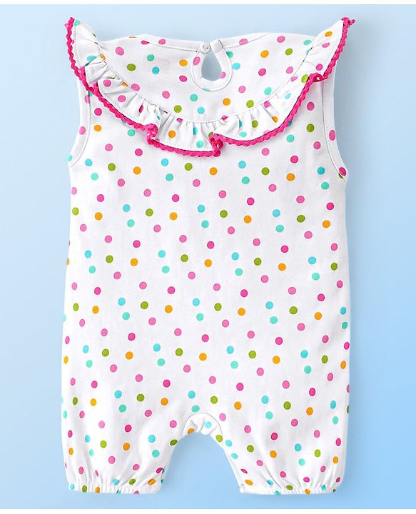 Babyhug 100% Cotton Sleeveless Romper with Frill Detailing & Butterfly Patch - White