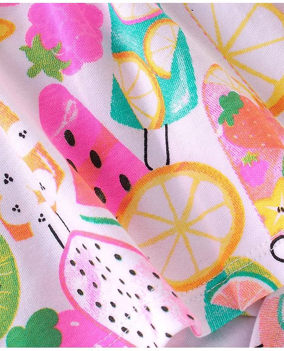 Babyhug 100% Cotton Sleeveless Frock Style Onesies With Beach Theme Print - White