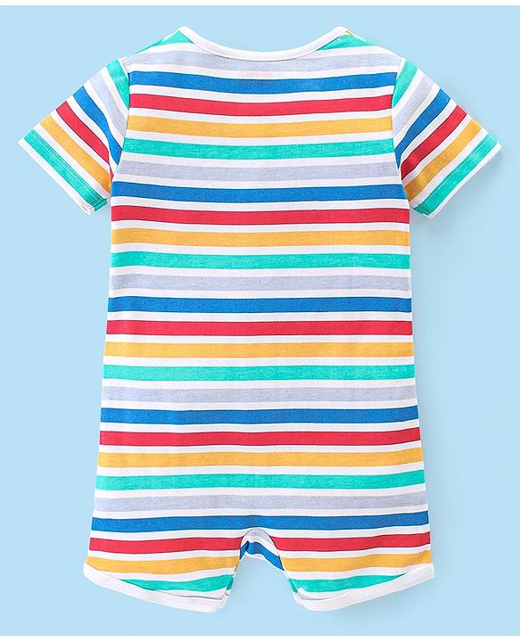 Babyhug 100% Cotton Knit Half Sleeves Romper Striped & Animal Print Pack of 2 - Multicolor
