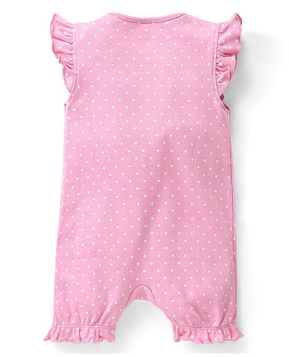 Babyhug 100% Cotton Knit Sleeveless  Romper with Polka Dot & Strawberry Print  -  Pink