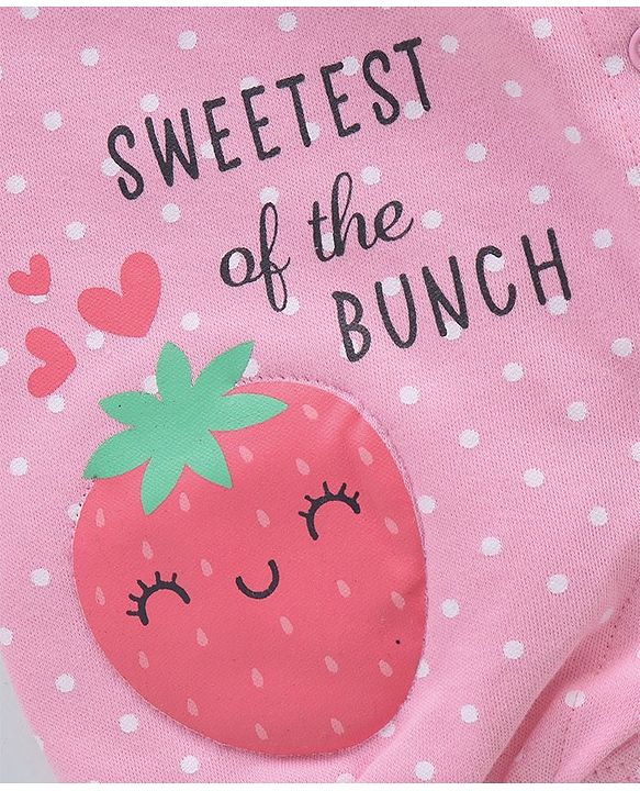 Babyhug 100% Cotton Knit Sleeveless  Romper with Polka Dot & Strawberry Print  -  Pink