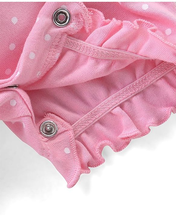 Babyhug 100% Cotton Knit Sleeveless  Romper with Polka Dot & Strawberry Print  -  Pink