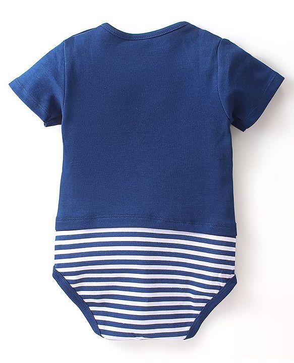 Babyhug 100% Cotton Knit Half Sleeves Onesie Text Print - Navy Blue