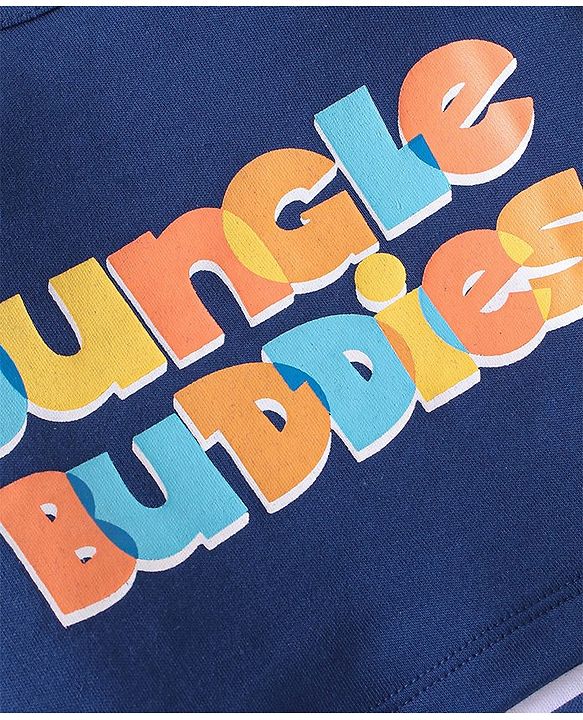 Babyhug 100% Cotton Knit Half Sleeves Onesie Text Print - Navy Blue