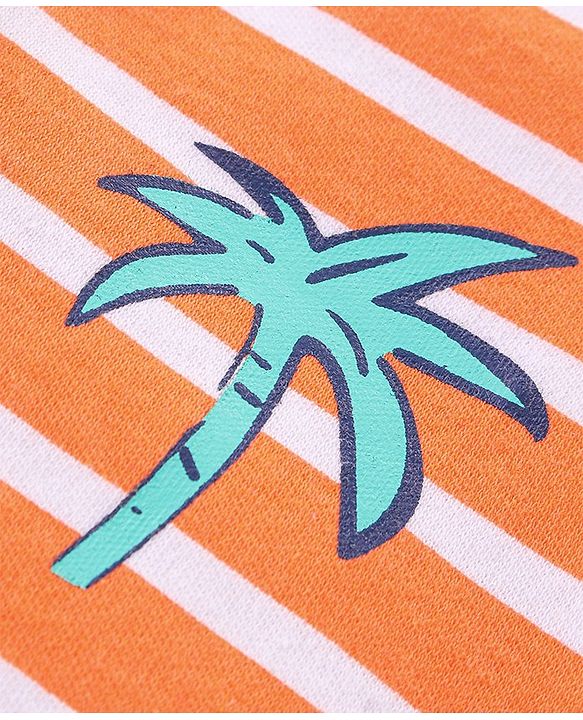 Babyhug 100% Cotton Knit Half Sleeves Rompers With Striped & Palms Tree Print Pack Of 2 - White Blue & Orange