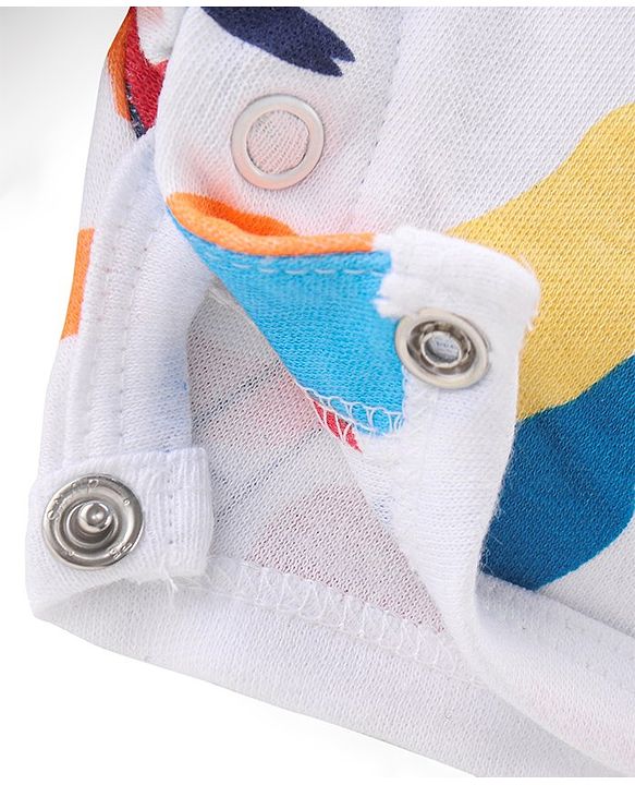 Babyhug 100% Cotton Knit Half Sleeves Rompers With Striped & Palms Tree Print Pack Of 2 - White Blue & Orange