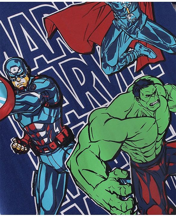 Pine Kids Marvel Cotton Knit Half Sleeves T-Shirt with Avenger Graphics - Navy Blue